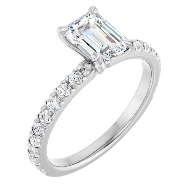 14K White 1.25CTW Emerald French-Set Engagement Ring Lab Grown