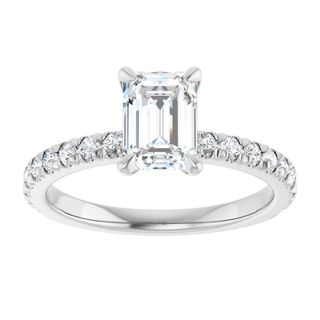 14K White 1.25CTW Emerald French-Set Engagement Ring Lab Grown