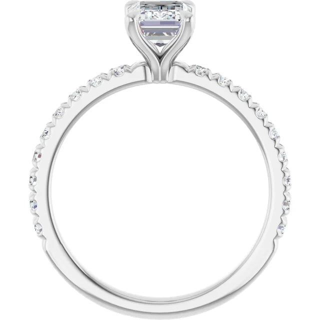 14K White 1.25CTW Emerald French-Set Engagement Ring Lab Grown